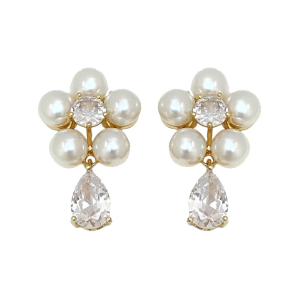 Autumn/Winter Pearl Flower Zircon Water Drop Earrings