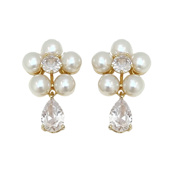 Autumn/Winter Pearl Flower Zircon Water Drop Earrings