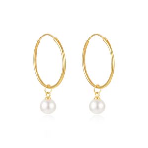 Trendy 925 Sterling Silver Hoop Earrings with Pearl Pendant and Gold Plated Finish for Women