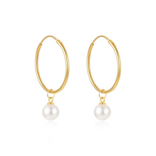 Ins Fashion 925 Silver Plain Simple Round Hoop Earring Jewelry Pearl Pendant Gold Plated Sterling Silver Hoop Earring for Women