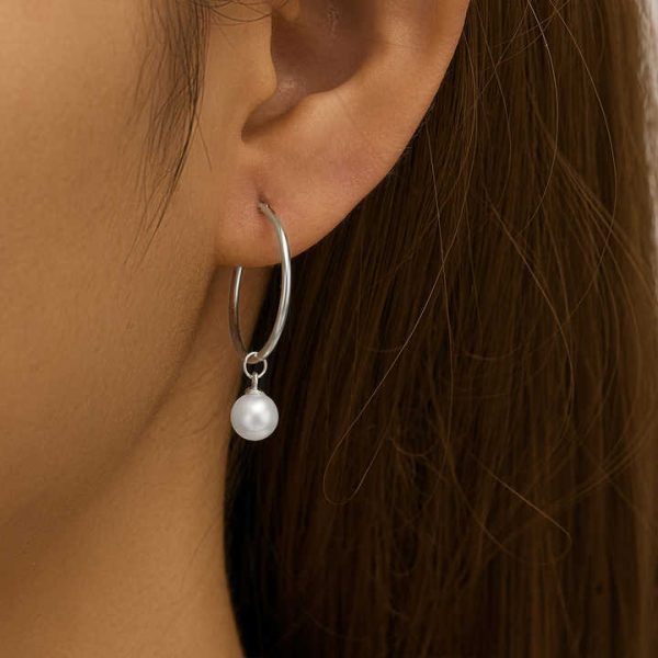 Ins Fashion 925 Silver Plain Simple Round Hoop Earring Jewelry Pearl Pendant Gold Plated Sterling Silver Hoop Earring for Women