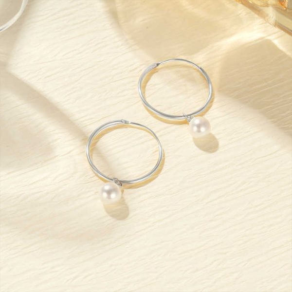 Ins Fashion 925 Silver Plain Simple Round Hoop Earring Jewelry Pearl Pendant Gold Plated Sterling Silver Hoop Earring for Women