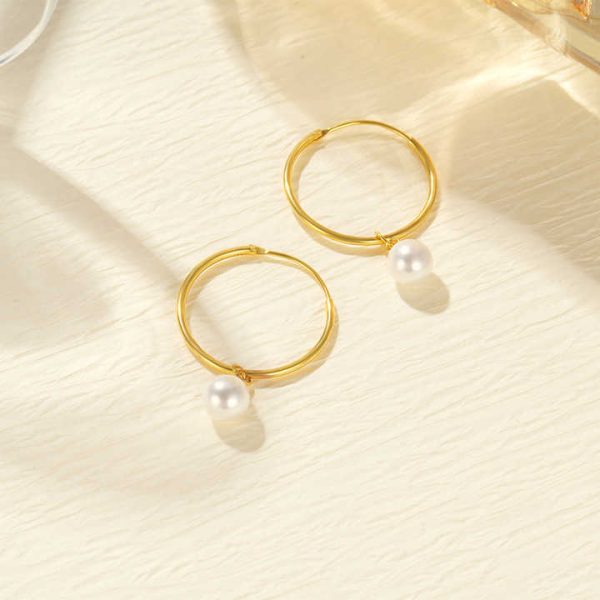 Ins Fashion 925 Silver Plain Simple Round Hoop Earring Jewelry Pearl Pendant Gold Plated Sterling Silver Hoop Earring for Women