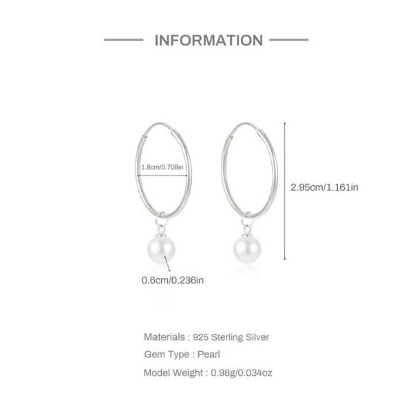 Ins Fashion 925 Silver Plain Simple Round Hoop Earring Jewelry Pearl Pendant Gold Plated Sterling Silver Hoop Earring for Women