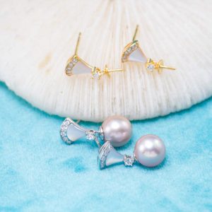 7-8mm Natural Freshwater Pearl Stud Earrings 925 Sterling Silver Rhodium Plated Jewelry for Women