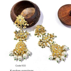 Traditional Kundan Earrings for Women Jhumkas with Pearl & Meenakari Detailing Available at Affordable Price from India