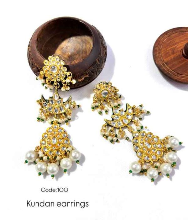 Traditional Kundan Earrings for Women Jhumkas with Pearl & Meenakari Detailing Available at Affordable Price from India