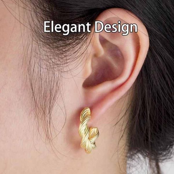 14K Gold Plated 925 Sterling Silver Chunky Twist C Hoop Huggie Earrings for Women