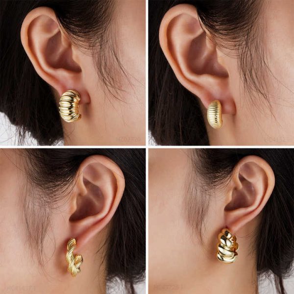 925 Sterling Silver Bold Vermeil Gold Plated 14K Chunky C Hoop Twist Huggie Earring