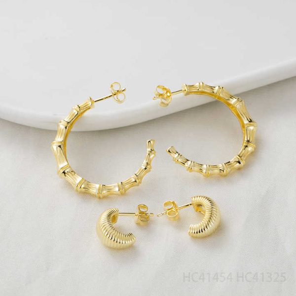 925 Sterling Silver Bold Vermeil Gold Plated 14K Chunky C Hoop Twist Huggie Earring