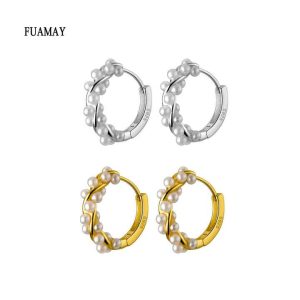 FUAMAY 925 Pearl Earrings Wholesale Water River Pearl Twist Hoop Earing