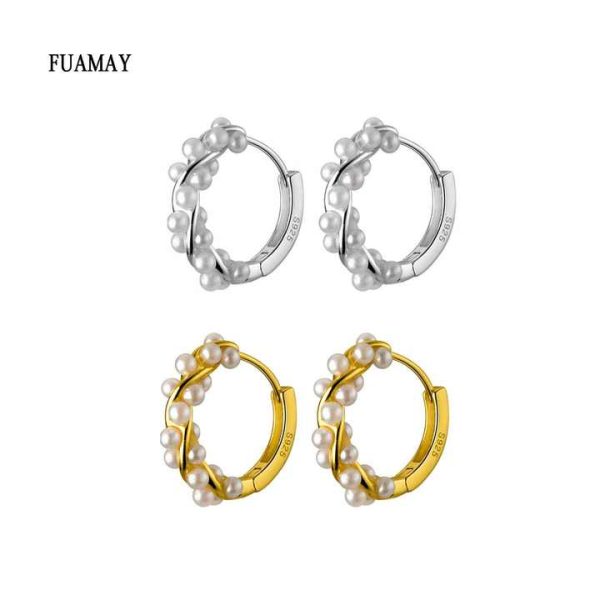 FUAMAY 925 Pearl Earrings Wholesale Water River Pearl Twist Hoop Earing