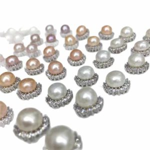 Fashion Jewelry 7-8mm Natural Freshwater Pearl Earrings Stud 925 Silver Zircon Earrings