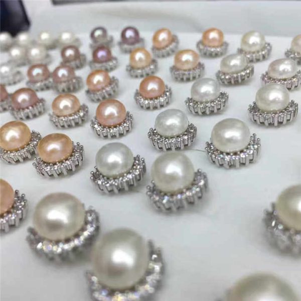 Fashion Jewelry 7-8mm Natural Freshwater Pearl Earrings Stud 925 Silver Zircon Earrings