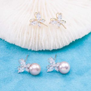 E010916 S925 Pearl Earring 925 Sterling Silver DIY 7-8mm Natural Freshwater Pearl Stud Earring for Women