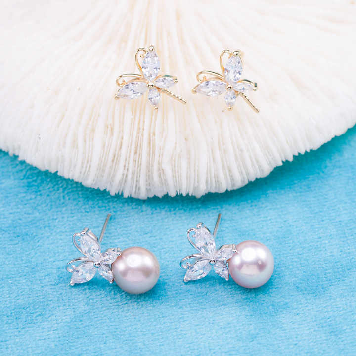E010916 S925 Pearl Earring 925 Sterling Silver DIY 7-8mm Natural Freshwater Pearl Stud Earring for Women