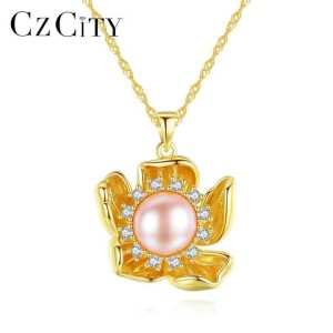 Hot Sale Big Rose Flower Luxury Natural Freshwater Pearl Necklace 925 Silver Chain Necklace for Women