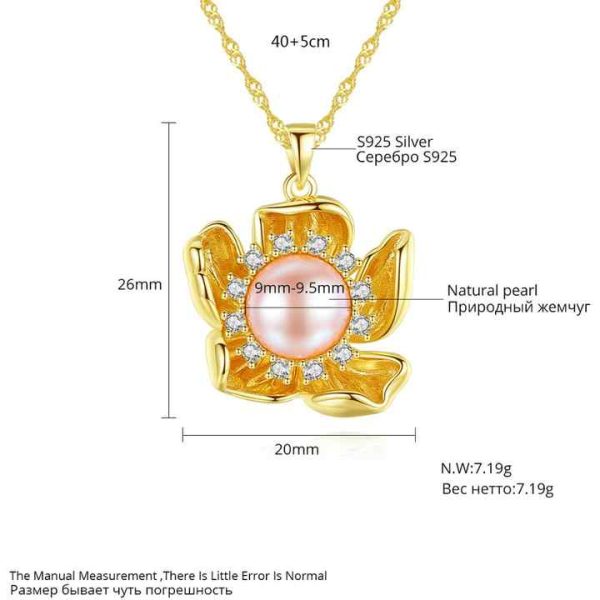 Hot Sale Big Rose Flower Luxury Natural Freshwater Pearl Necklace 925 Silver Chain Necklace for Women