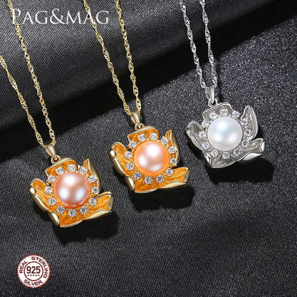 Hot Sale Big Rose Flower Luxury Natural Freshwater Pearl Necklace 925 Silver Chain Necklace for Women