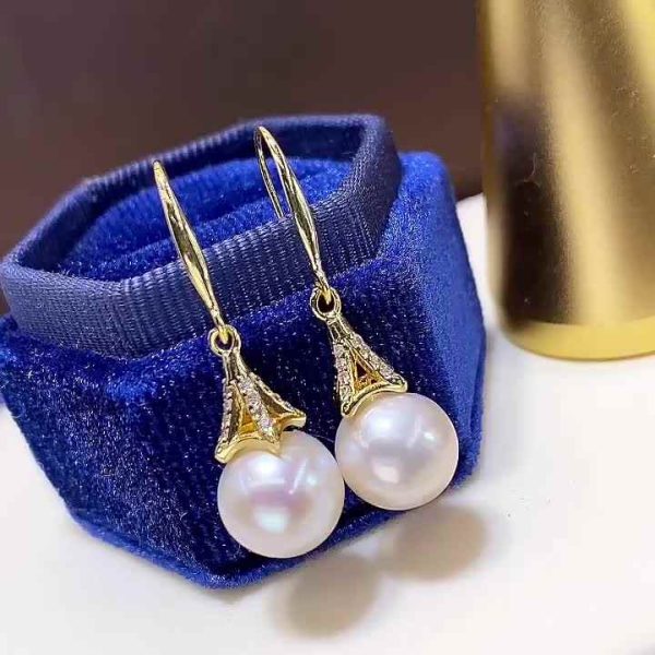 Gold Plated Chandelier Edison Pearl Earrings 9-10mm Freshwater Pearls Wedding Party Gifts for Women
