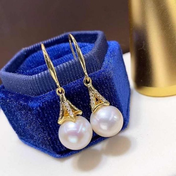 Hot Saling Gold Plated Edison Pearl Earrings 9-10mm Freshwater Pearls Wedding Party Gifts for Women