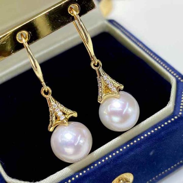Hot Saling Gold Plated Edison Pearl Earrings 9-10mm Freshwater Pearls Wedding Party Gifts for Women