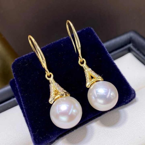 Hot Saling Gold Plated Edison Pearl Earrings 9-10mm Freshwater Pearls Wedding Party Gifts for Women