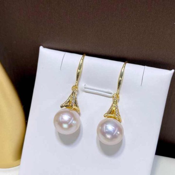 Hot Saling Gold Plated Edison Pearl Earrings 9-10mm Freshwater Pearls Wedding Party Gifts for Women