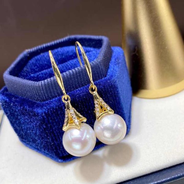 Hot Saling Gold Plated Edison Pearl Earrings 9-10mm Freshwater Pearls Wedding Party Gifts for Women
