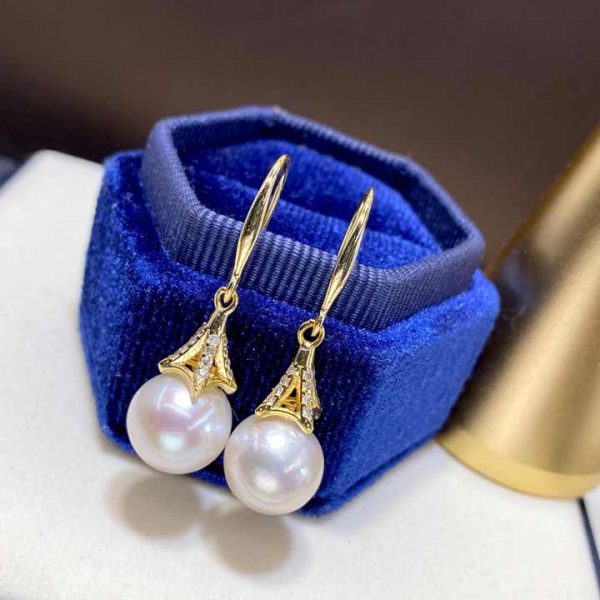 Hot Saling Gold Plated Edison Pearl Earrings 9-10mm Freshwater Pearls Wedding Party Gifts for Women