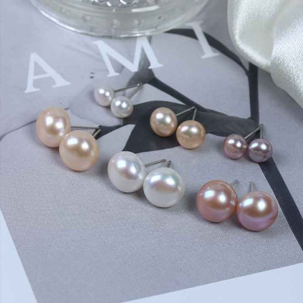 925 Sterling Silver Simple Real Natural Genuine Freshwater Pearl Stud Earrings
