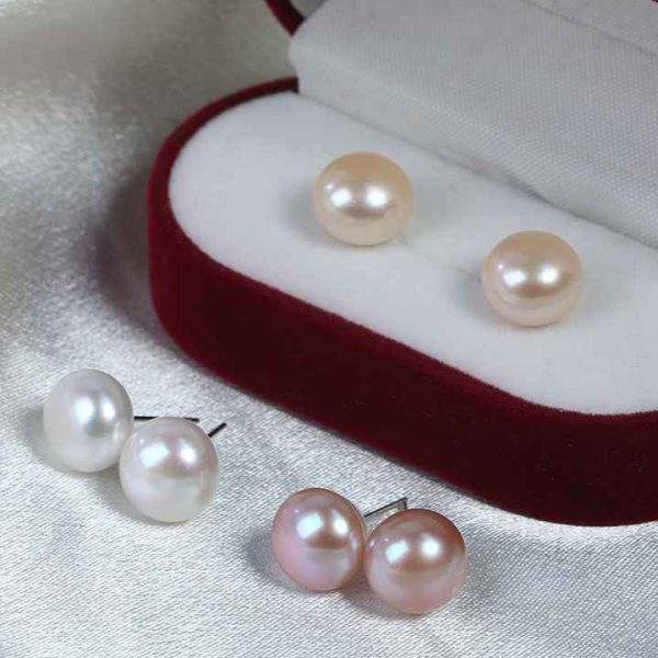 925 Sterling Silver Simple Real Natural Genuine Freshwater Pearl Stud Earrings