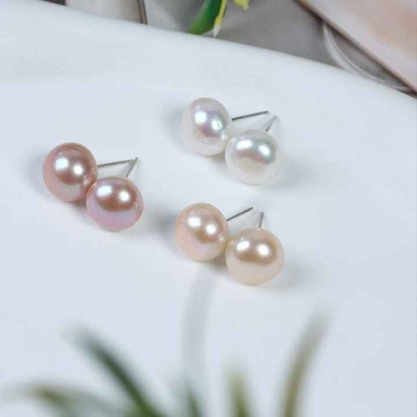 925 Sterling Silver Simple Real Natural Genuine Freshwater Pearl Stud Earrings