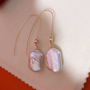 New S925 Pure Silver Needle Colorful Square Baroque Earrings Natural Freshwater Pearl Earrings Green Agate Vintage Earrings