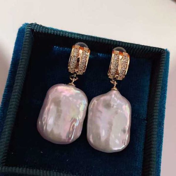 New S925 Pure Silver Needle Colorful Square Baroque Earrings Natural Freshwater Pearl Earrings Green Agate Vintage Earrings