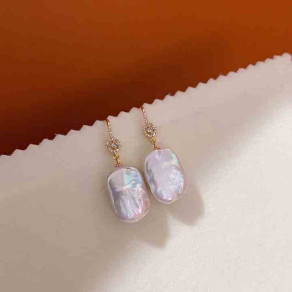 New S925 Pure Silver Needle Colorful Square Baroque Earrings Natural Freshwater Pearl Earrings Green Agate Vintage Earrings