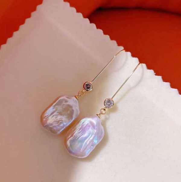 New S925 Pure Silver Needle Colorful Square Baroque Earrings Natural Freshwater Pearl Earrings Green Agate Vintage Earrings