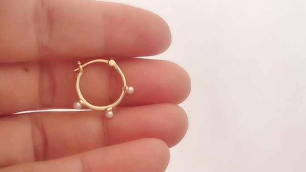 Modern Minimalist 925 Sterling Silver Freshwater Pearl Hoop Earrings with Gold Plating