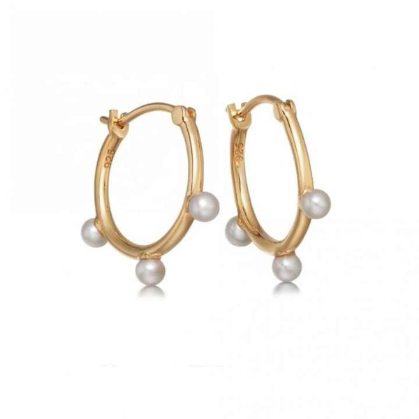 Fashion 925 Silver Trendy Modern Minimalist Freshwater Pearl Hoop Earrings 18K Gold Plated