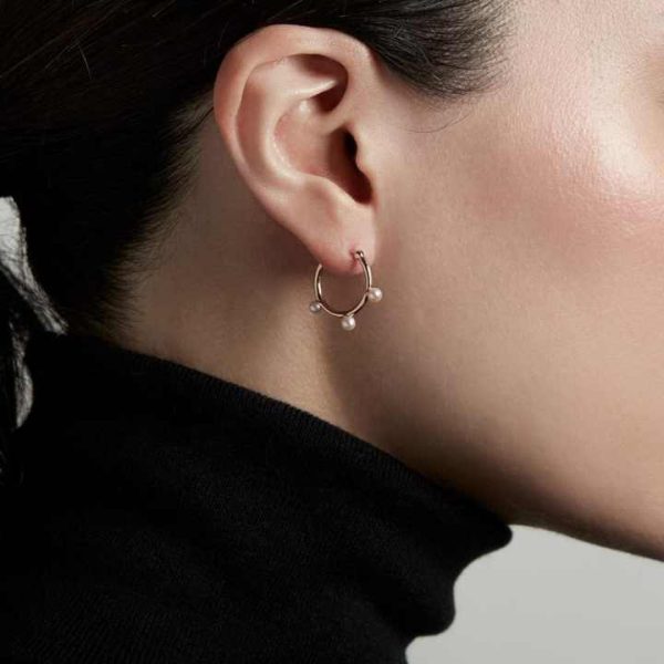Fashion 925 Silver Trendy Modern Minimalist Freshwater Pearl Hoop Earrings 18K Gold Plated