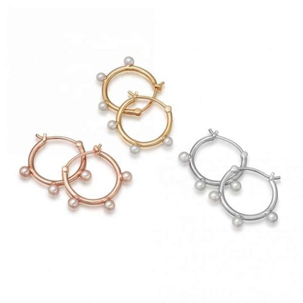 Fashion 925 Silver Trendy Modern Minimalist Freshwater Pearl Hoop Earrings 18K Gold Plated