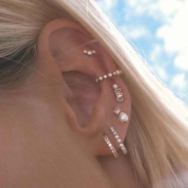 LOZRUNVE 925 Sterling Silver Freshwater Pearl Diamond CZ Delicate Fashion Ear Cuff Earring