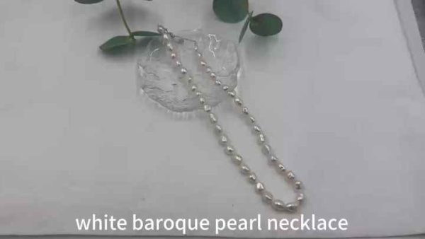 Natural White Baroque Pearl Sterling Silver Chain Necklace for Women - 5.5-6mm & 6.5-7mm Pearls, Handmade Jewelry