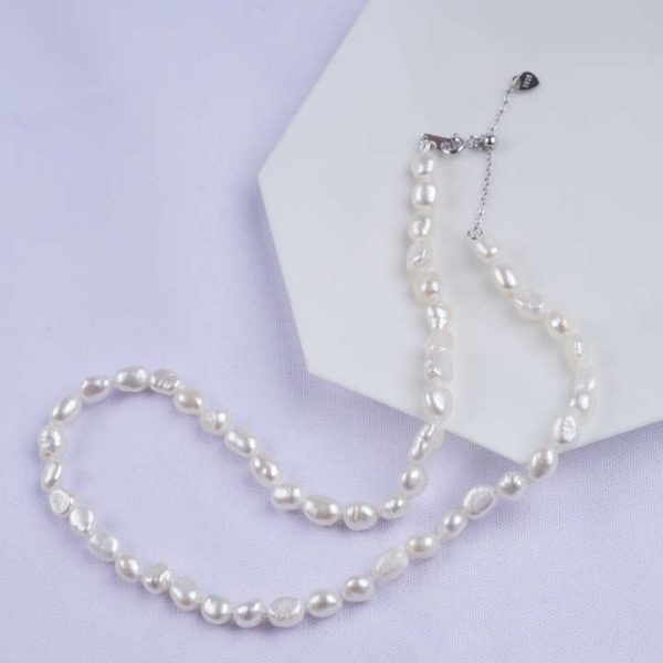 Natural Pearls Wholesaler 5-6mm 6-7mm White Baroque Pearl 925 Sliver Chain Necklace for Women
