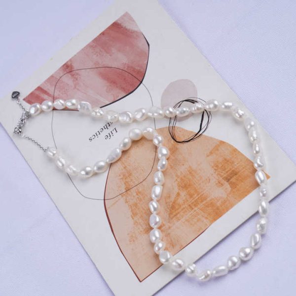 Natural Pearls Wholesaler 5-6mm 6-7mm White Baroque Pearl 925 Sliver Chain Necklace for Women