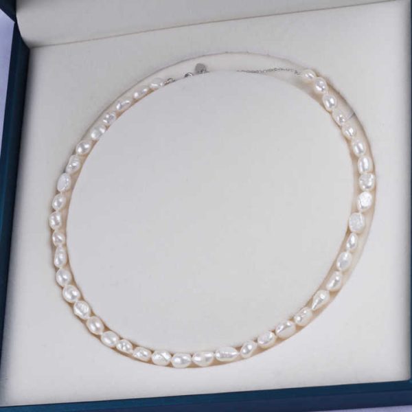Natural Pearls Wholesaler 5-6mm 6-7mm White Baroque Pearl 925 Sliver Chain Necklace for Women