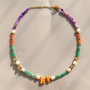 Stainless Steel Custom Pearl Necklace 18k Gold Plated Boho Style Handmade Natural Pearl Necklace