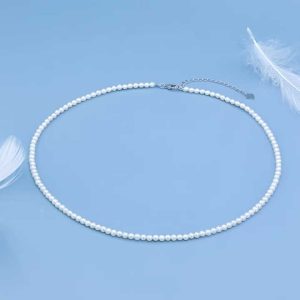 High Quality 3-4mm White Natural Freshwater Real Pearl String Necklace 925 Silver Clasp Fashion Pearl Necklace