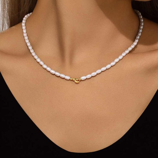 Topsale Minimalist 925 Sterling Silver Beaded Chain Necklace Rice Pearl Necklace Star 18K Gold Plated Jewelry
