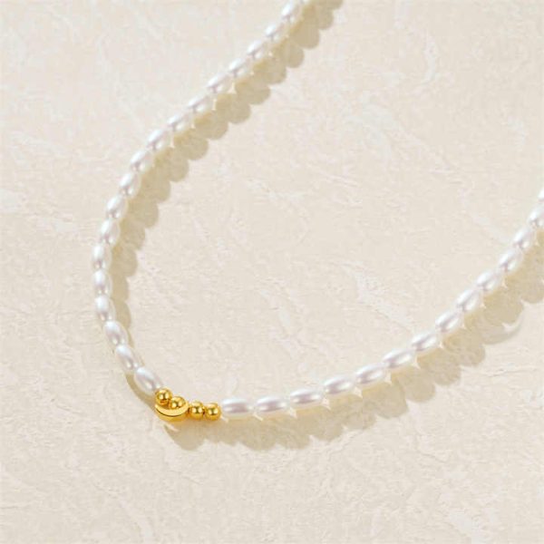 Topsale Minimalist 925 Sterling Silver Beaded Chain Necklace Rice Pearl Necklace Star 18K Gold Plated Jewelry
